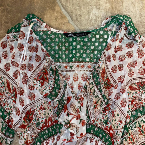 ZARA Boho Printed Ruffled Long Sleeve Midi Dress, Size XS - Picture 5 of 7